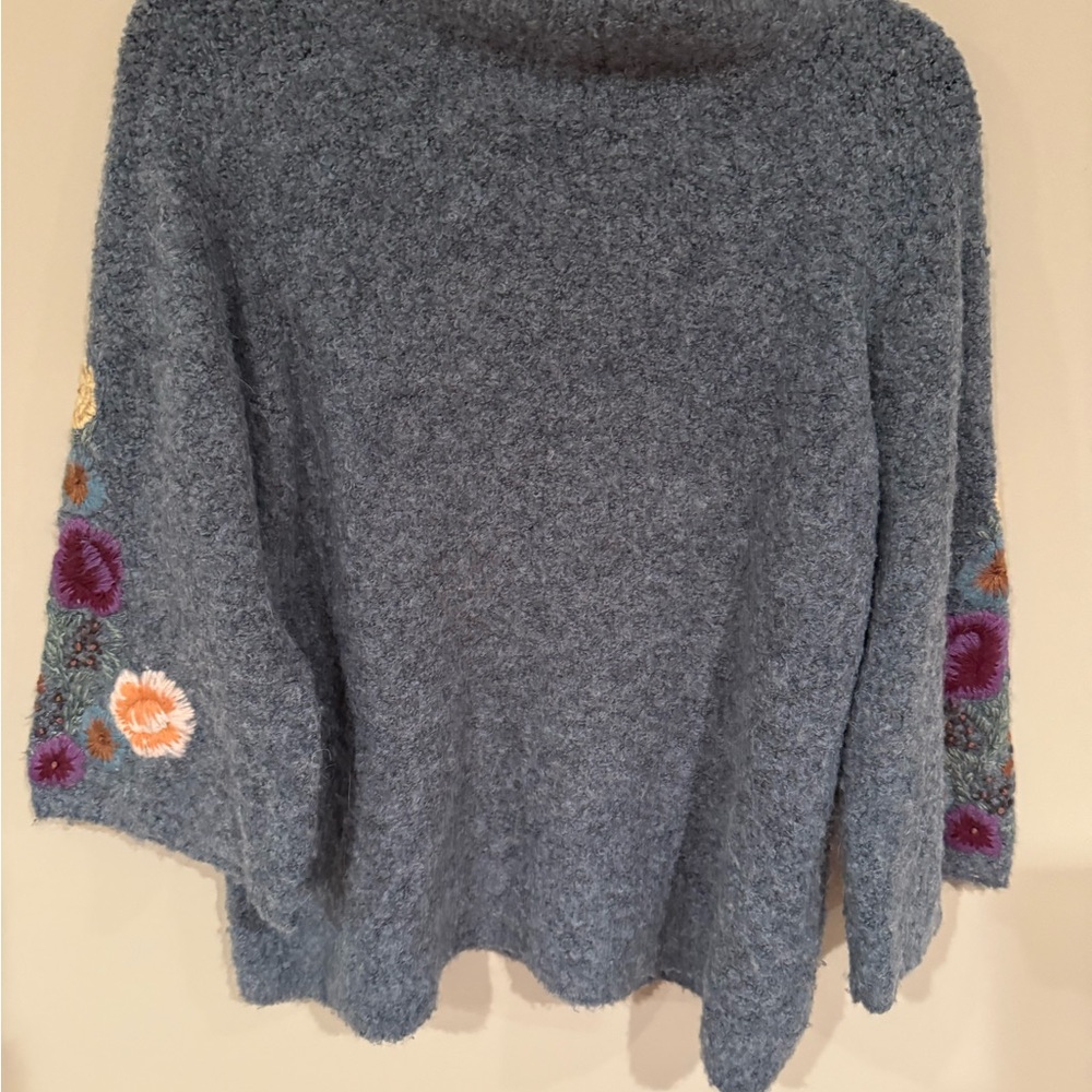 Anthropologie Sleeping on Snow Roserine Embroidered Gray Seater - L